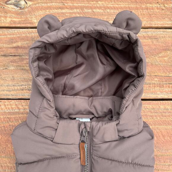 H&M Baby Puffer Vest 6M Brown Bear Hood Unisex Winter Zip Jacket Warm Outerwear - Picture 4 of 11